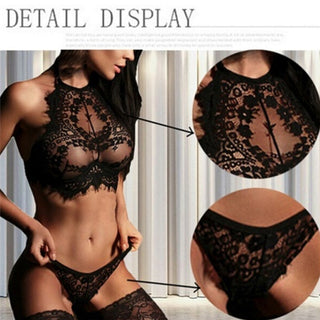 2023 Sexy Black Eyelash Lace Bra Set Women Ladies Erotic Lingerie Underwear Sets Erotic Uniform Vest Top Bra And Panties Suit