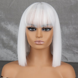 WERD Short White Grey Wig For Woman With Bangs Ladies Anime High Temperature Fiber Synthetic Cosplay Lolita Wig