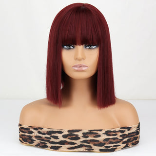 WERD Short Straight Bob Wigs for Women Synthetic wig with bangsPink Lolita Wigs Black  Blue Red Cosplay Wig