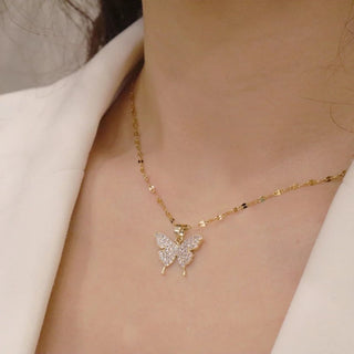 New Trendy Multilayer Heart Butterfly Necklace for Women Fashion Gold Silver Color Geometric Chain Collar Necklace Jewelry Gift ALODIA STORE