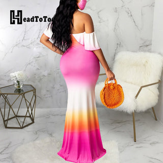 Sunflower Print Off Shoulder Maxi Dress Women Strapless Slash Neck Casual Long Dresses