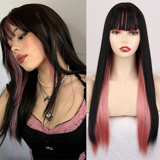 Lolita synthetic Wig Pink Wig Blonde wig Long Streight hair With Bangs Natural wigs For women hair Cosplay Wig