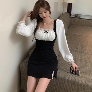 Women Spring Sexy Puff Sleeve Slim Mini Fashion Korean Style Dress