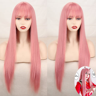 Lolita synthetic Wig Pink Wig Blonde wig Long Streight hair With Bangs Natural wigs For women hair Cosplay Wig