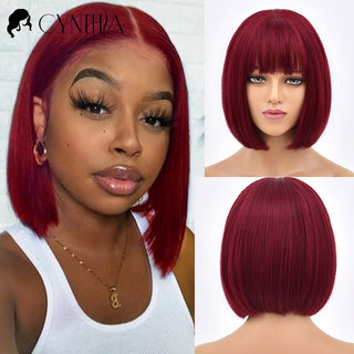 Short Bob Wig Synthetic Wigs For Women Black Ombre Red Blonde Pink Lolita Cosplay Party Natural Hair Heat Resistant Perruque Bob