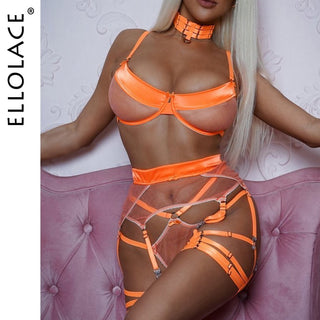 Ellolace Lingerie Sexy Porn Underwear Women Body Luxury 6-Piece Bra and Panty Set See Through Intimate Uncensored Sheer Outfits