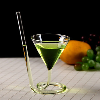 Transparent Glass Spiral Cocktail Glasses Long Tail Vampire Glasses Straw Glasses For Martini Champagne Party Bar Supplies ALODIA STORE