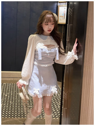 Vestit dolç de Lolita japonès d'encaix per a dona Mini vestits de festa Kawaii rosa amb llaç per a dona de princesa blava Vestit de moda coreana d'hivern 2022