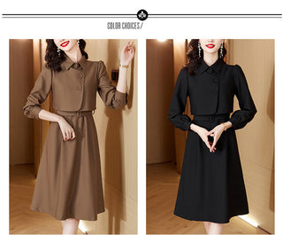 Korean Fashion Casual Two Piece Set Women Elegant Loose Vest CropTops + Long Sleeve Slim Shirt Dress Woman Femme 2 Piece Outfits