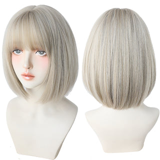 7JHH WIGS Short Bob Straight Ombre Blonde Wigs With Bang For Girl Black Female Synthetic Shoulder Length Crochet Hair Ginger Wig