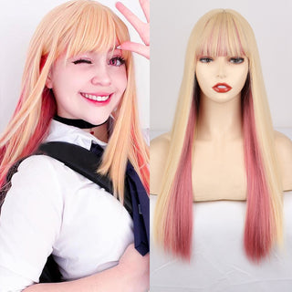 Lolita synthetic Wig Pink Wig Blonde wig Long Streight hair With Bangs Natural wigs For women hair Cosplay Wig