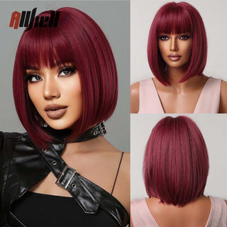 Ombre Brown Platinum Blonde Synthetic Wigs Short Straight Bob Wigs for Black Women Daily Natural Heat Resistant Hair Cosplay