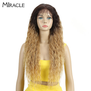 Perruca sintètica amb encaix frontal 13*4 Perruques afro arrissades Perruca cosplay Perruca amb encaix color ros per a dones Perruques naturals de 30 polzades Miracle Hair