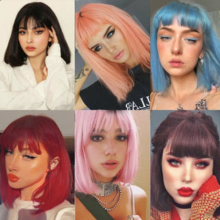 Short Bob Synthetic Wigs With Bangs for Women Wigs Blonde Black Blue fiber Natural Hair for Lolita Cosplay Party Daily Use