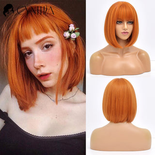 Short Bob Wig Synthetic Wigs For Women Black Ombre Red Blonde Pink Lolita Cosplay Party Natural Hair Heat Resistant Perruque Bob