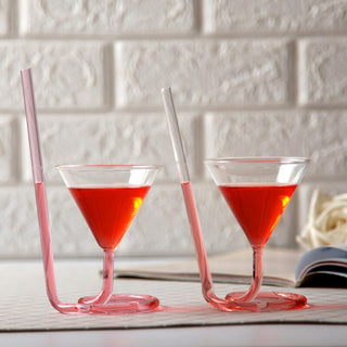 Transparent Glass Spiral Cocktail Glasses Long Tail Vampire Glasses Straw Glasses For Martini Champagne Party Bar Supplies ALODIA STORE