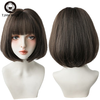 7JHH WIGS Short Bob Straight Ombre Blonde Wigs With Bang For Girl Black Female Synthetic Shoulder Length Crochet Hair Ginger Wig