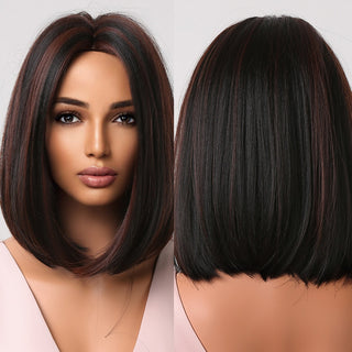 Ombre Brown Platinum Blonde Synthetic Wigs Short Straight Bob Wigs for Black Women Daily Natural Heat Resistant Hair Cosplay