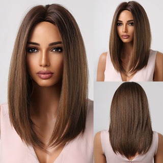 Ombre Brown Platinum Blonde Synthetic Wigs Short Straight Bob Wigs for Black Women Daily Natural Heat Resistant Hair Cosplay