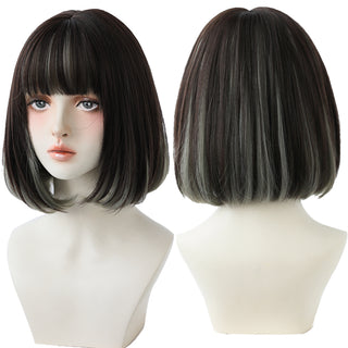 7JHH WIGS Short Bob Straight Ombre Blonde Wigs With Bang For Girl Black Female Synthetic Shoulder Length Crochet Hair Ginger Wig