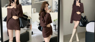 2 Piece Dress Set Women Casual Y2k Crop Tops Elegant Jacket Coats + Mini Skirts Korean Fahion