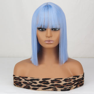 WERD Short Straight Bob Wigs for Women Synthetic wig with bangsPink Lolita Wigs Black  Blue Red Cosplay Wig