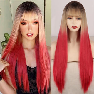 Lolita synthetic Wig Pink Wig Blonde wig Long Streight hair With Bangs Natural wigs For women hair Cosplay Wig