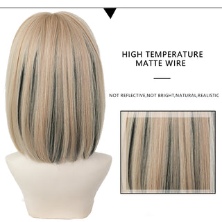 7JHH WIGS Short Bob Straight Ombre Blonde Wigs With Bang For Girl Black Female Synthetic Shoulder Length Crochet Hair Ginger Wig