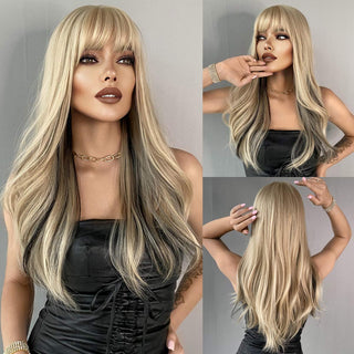 7JHH WIGS Long Wavy Wig for Woemn Natural Curly Hair Wig Synthetic Hair for Women Daily Cosplay Heat Resistant Fiber Wigs Blonde