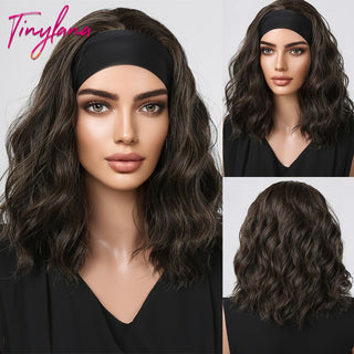 Chocolate Brown Mixed Golden Blonde Long Straight Synthetic Women&#39;s Headband Wigs Bohemian Hair For Black Women Fake Hair