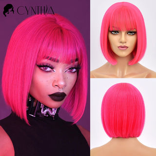 Short Bob Wig Synthetic Wigs For Women Black Ombre Red Blonde Pink Lolita Cosplay Party Natural Hair Heat Resistant Perruque Bob