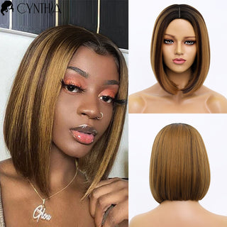 Short Bob Wig Synthetic Wigs For Women Black Ombre Red Blonde Pink Lolita Cosplay Party Natural Hair Heat Resistant Perruque Bob