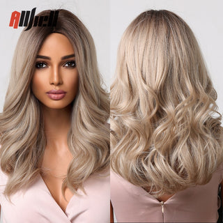 Ombre Brown Platinum Blonde Synthetic Wigs Short Straight Bob Wigs for Black Women Daily Natural Heat Resistant Hair Cosplay