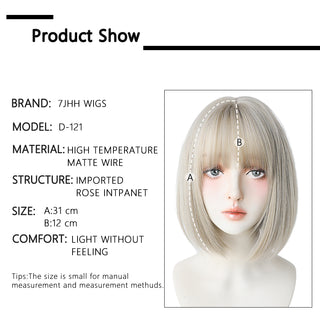 7JHH WIGS Short Bob Straight Ombre Blonde Wigs With Bang For Girl Black Female Synthetic Shoulder Length Crochet Hair Ginger Wig