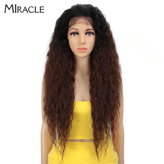 Perruca sintètica amb encaix frontal 13*4 Perruques afro arrissades Perruca cosplay Perruca amb encaix color ros per a dones Perruques naturals de 30 polzades Miracle Hair