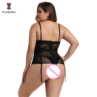 Body de talla grande de encaje para mujer, corsé sin espalda con tirantes y lazo, 944