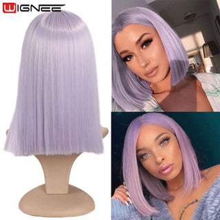 Wignee Straight Short Hair Synthetic Wigs For Women Heat Resistant Ombre Daily Soft Hair Glueless Daily Fiber Wigs Red Hair