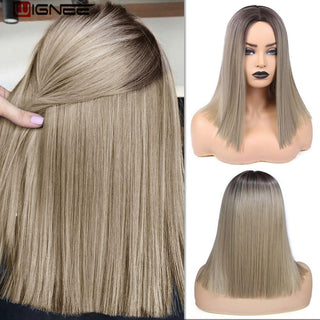 Wignee Straight Short Hair Synthetic Wigs For Women Heat Resistant Ombre Daily Soft Hair Glueless Daily Fiber Wigs Red Hair