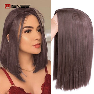 Wignee Straight Short Hair Synthetic Wigs For Women Heat Resistant Ombre Daily Soft Hair Glueless Daily Fiber Wigs Red Hair