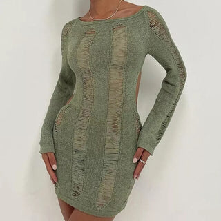 See-Through O-neck Long Sleeve Bodycon Dress